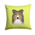 Checkerboard Lime Green Sheltie Decorative Throw Pillow 14x14 Indoor Outdoor Accent Cushion, Fabric Cover with Insert for Sofa, Bed, Porch & Living Room
