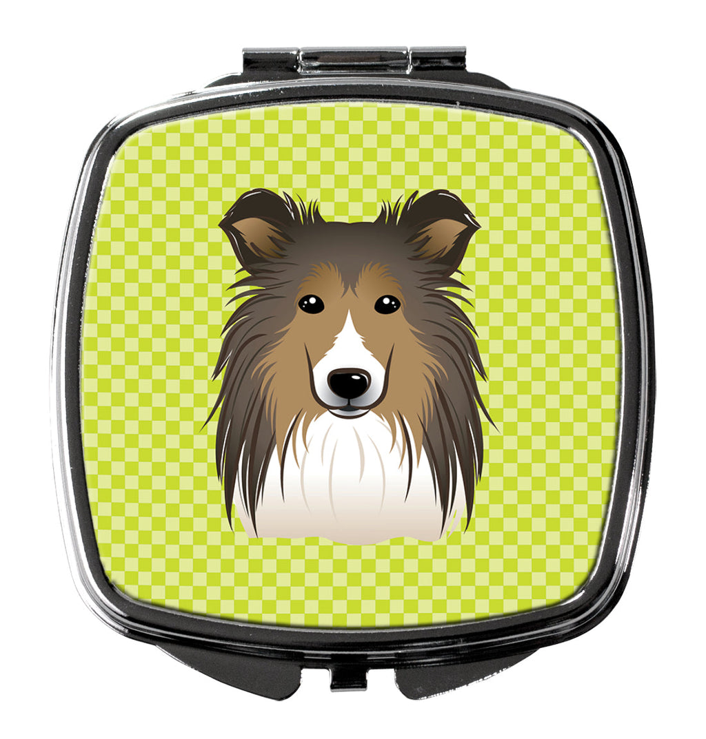 Checkerboard Lime Green Sheltie Compact Mirror Decorative Travel Makeup Mirror for Women Girls Gifts Pocket Makeup Mirror Folding Handheld