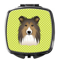 Checkerboard Lime Green Sheltie Compact Mirror Decorative Travel Makeup Mirror for Women Girls Gifts Pocket Makeup Mirror Folding Handheld