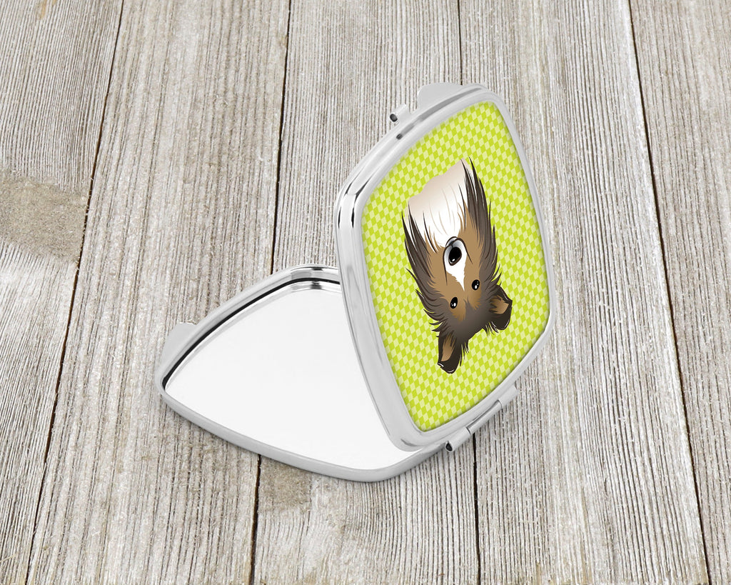 Checkerboard Lime Green Sheltie Compact Mirror Decorative Travel Makeup Mirror for Women Girls Gifts Pocket Makeup Mirror Folding Handheld