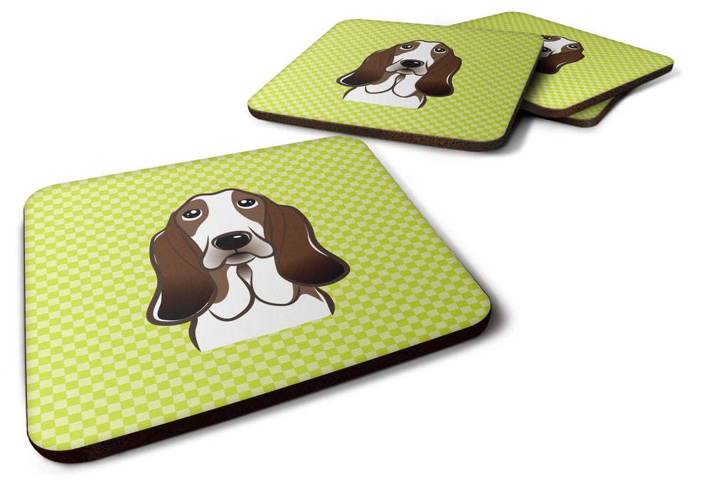Checkerboard Lime Green Basset Hound Foam Coasters Set of 4 Cup Coasters for Indoor Outdoor, Tabletop Protection, Anti Slip, Mouse pad Material