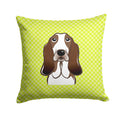 Checkerboard Lime Green Basset Hound Decorative Throw Pillow 14x14 Indoor Outdoor Accent Cushion, Fabric Cover with Insert for Sofa, Bed, Porch & Living Room
