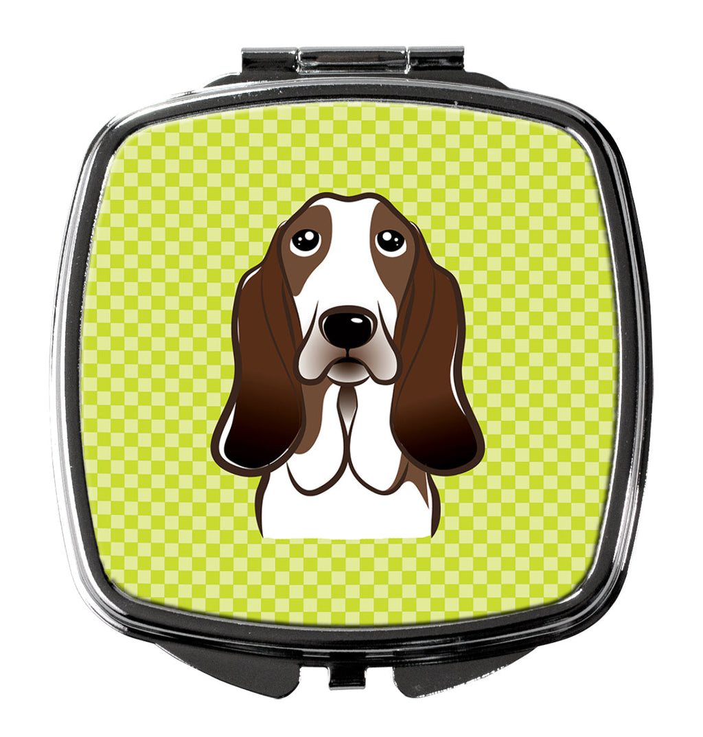 Checkerboard Lime Green Basset Hound Compact Mirror Decorative Travel Makeup Mirror for Women Girls Gifts Pocket Makeup Mirror Folding Handheld