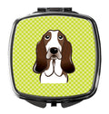 Checkerboard Lime Green Basset Hound Compact Mirror Decorative Travel Makeup Mirror for Women Girls Gifts Pocket Makeup Mirror Folding Handheld