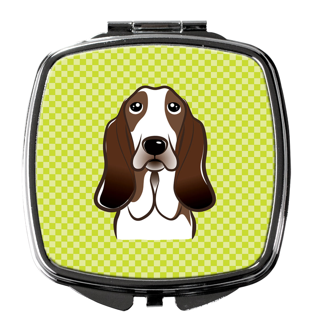Checkerboard Lime Green Basset Hound Compact Mirror Decorative Travel Makeup Mirror for Women Girls Gifts Pocket Makeup Mirror Folding Handheld