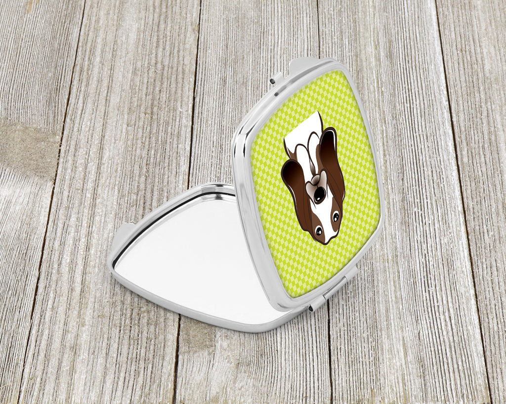 Checkerboard Lime Green Basset Hound Compact Mirror Decorative Travel Makeup Mirror for Women Girls Gifts Pocket Makeup Mirror Folding Handheld