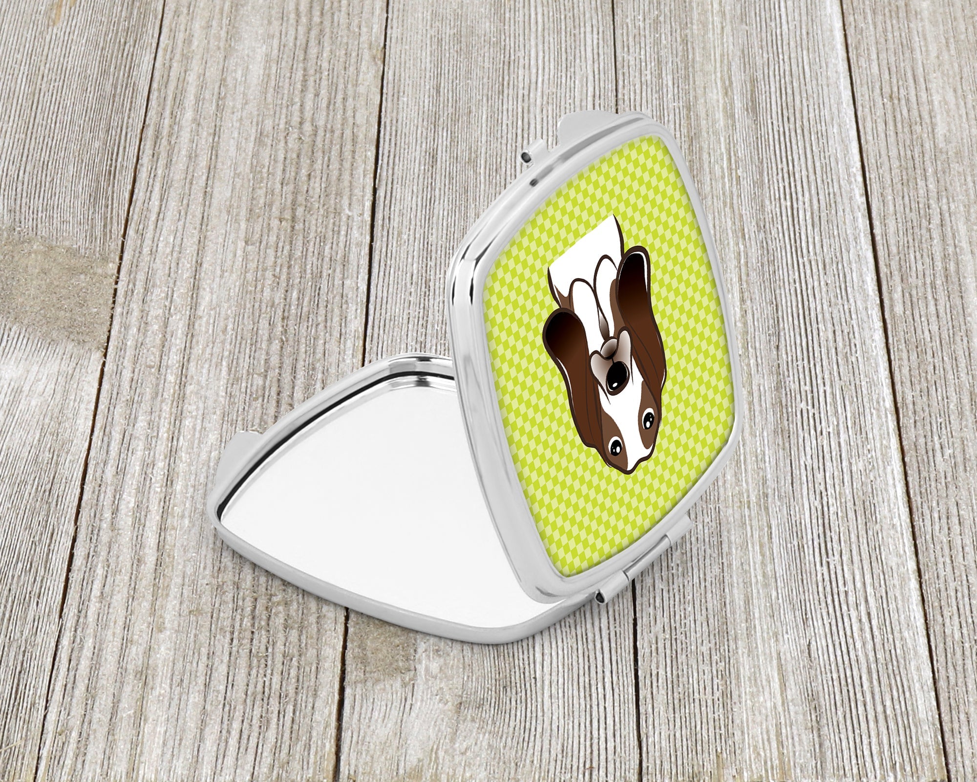 Checkerboard Lime Green Basset Hound Compact Mirror Decorative Travel Makeup Mirror for Women Girls Gifts Pocket Makeup Mirror Folding Handheld