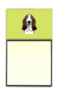 Checkerboard Lime Green Basset Hound Watercolor Sticky Note Holder Refillable Dispenser Desk Accessory 3x3 Pad Gift