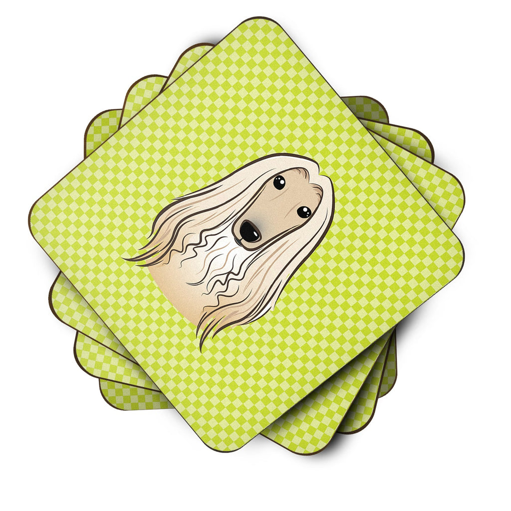 Checkerboard Lime Green Afghan Hound Foam Coasters Set of 4 Cup Coasters for Indoor Outdoor, Tabletop Protection, Anti Slip, Mouse pad Material