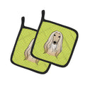 Checkerboard Lime Green Afghan Hound Pot Holder Set of 2 Heat Resistant Quilted Hot Pads 7.5 x 7.5 Inch, Insulated Kitchen Trivets for Cooking & Baking