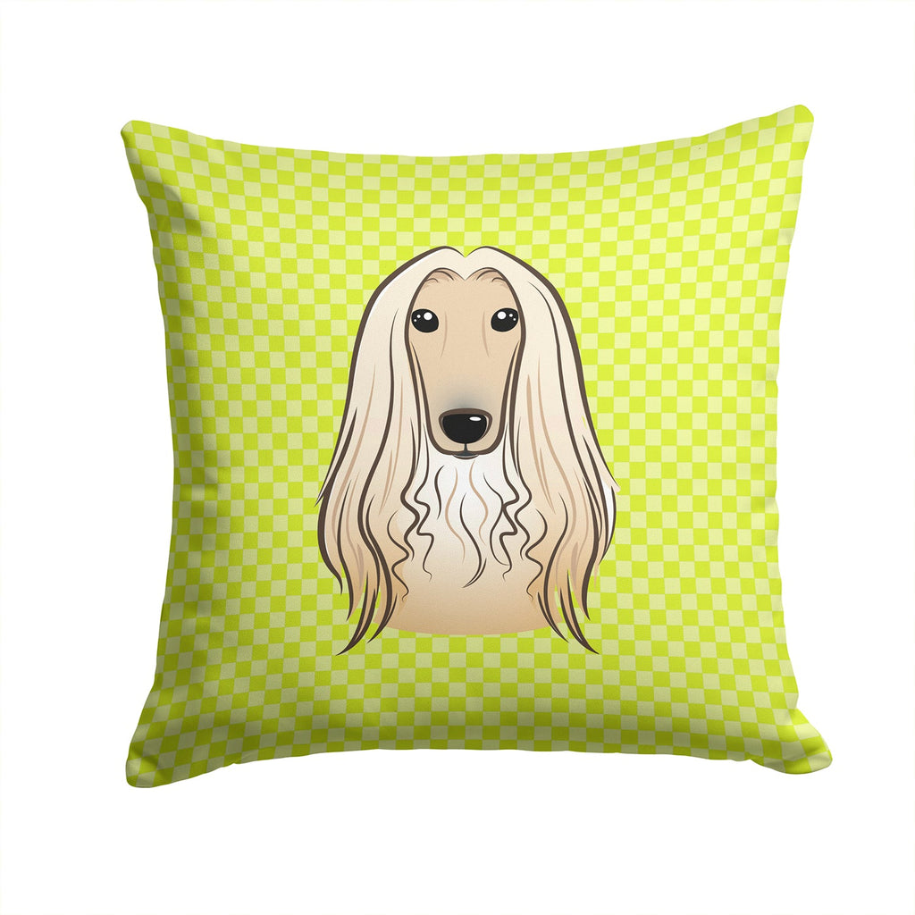 Checkerboard Lime Green Afghan Hound Decorative Throw Pillow 14x14 Indoor Outdoor Accent Cushion, Fabric Cover with Insert for Sofa, Bed, Porch & Living Room
