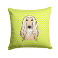 Checkerboard Lime Green Afghan Hound Decorative Throw Pillow 14x14 Indoor Outdoor Accent Cushion, Fabric Cover with Insert for Sofa, Bed, Porch & Living Room