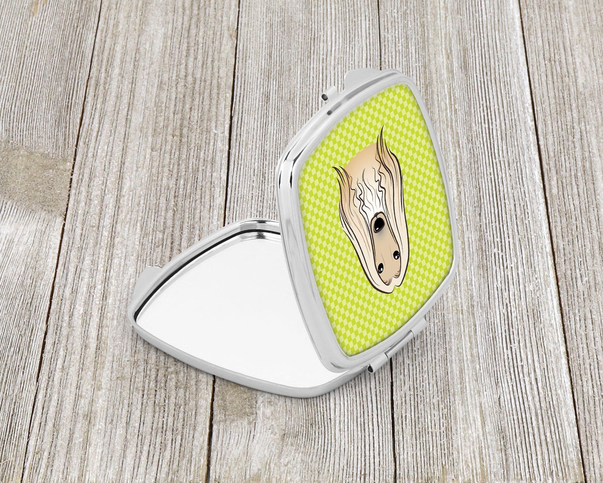 Checkerboard Lime Green Afghan Hound Compact Mirror Decorative Travel Makeup Mirror for Women Girls Gifts Pocket Makeup Mirror Folding Handheld