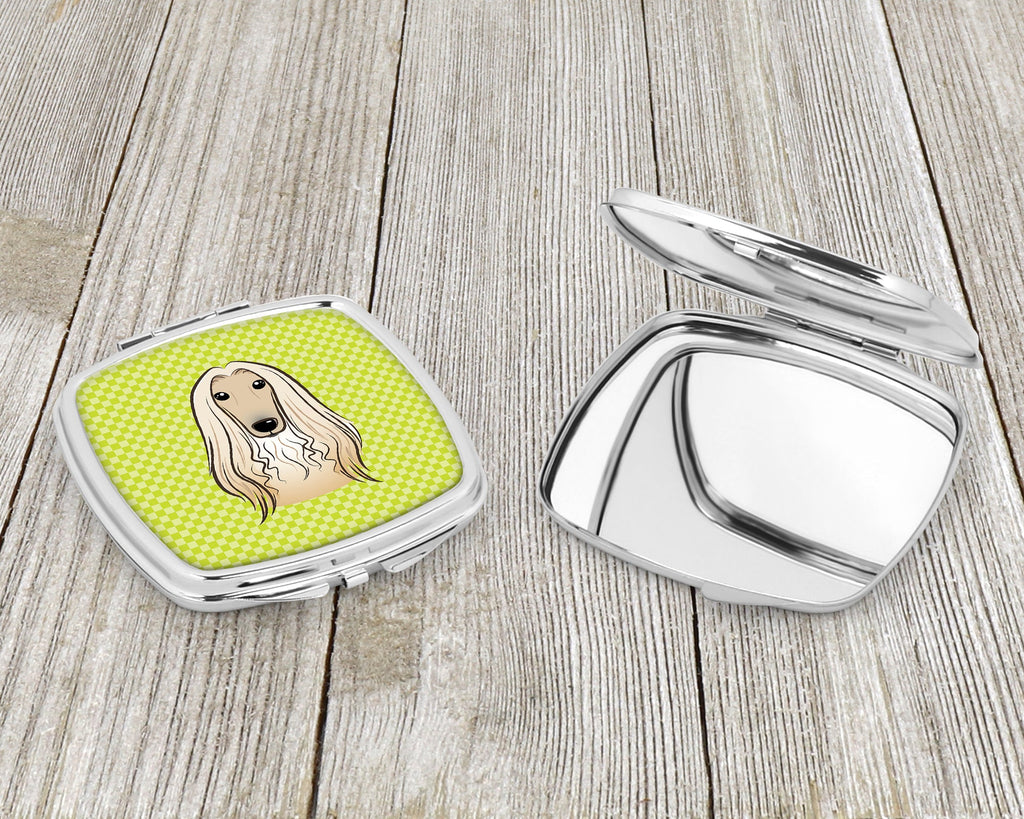 Checkerboard Lime Green Afghan Hound Compact Mirror Decorative Travel Makeup Mirror for Women Girls Gifts Pocket Makeup Mirror Folding Handheld