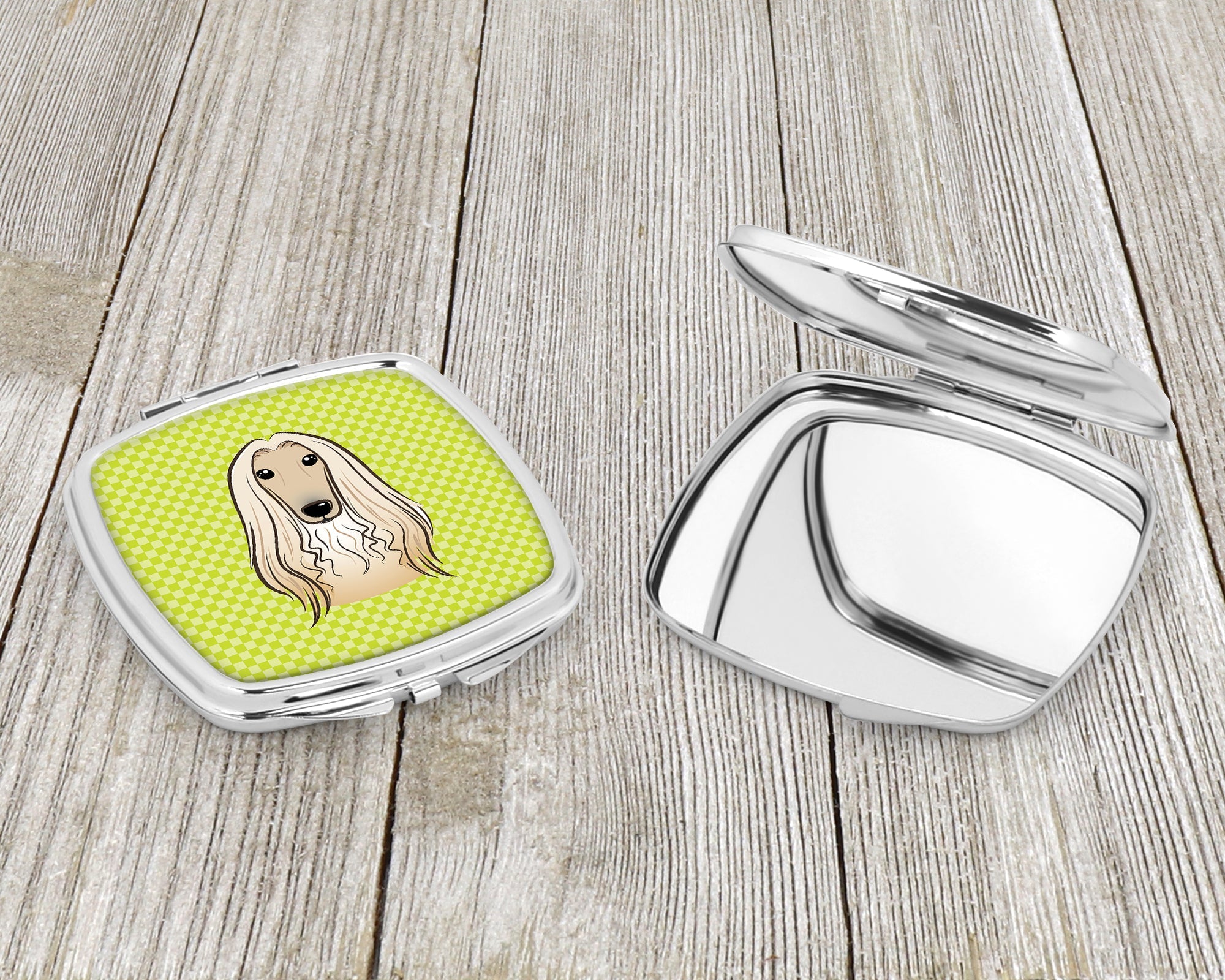 Checkerboard Lime Green Afghan Hound Compact Mirror Decorative Travel Makeup Mirror for Women Girls Gifts Pocket Makeup Mirror Folding Handheld
