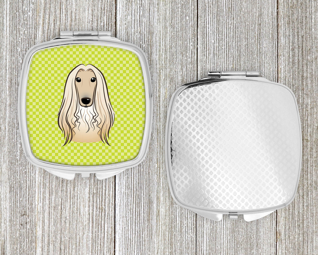 Checkerboard Lime Green Afghan Hound Compact Mirror Decorative Travel Makeup Mirror for Women Girls Gifts Pocket Makeup Mirror Folding Handheld