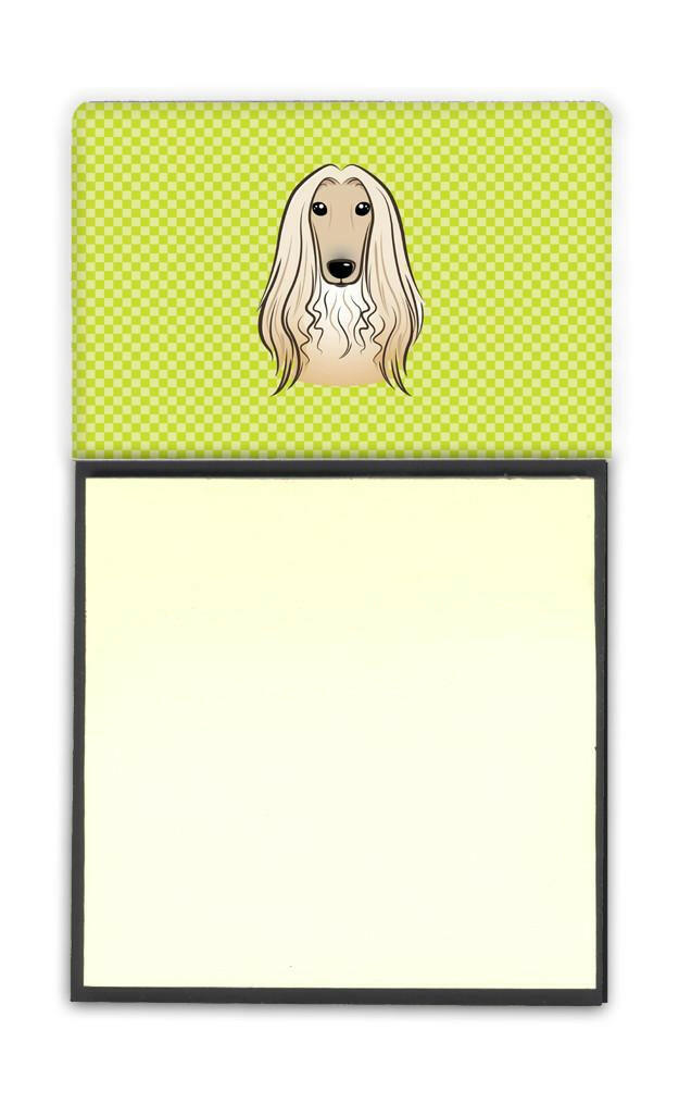 Checkerboard Lime Green Afghan Hound Watercolor Sticky Note Holder Refillable Dispenser Desk Accessory 3x3 Pad Gift