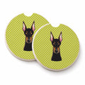 Checkerboard Lime Green Doberman Set of 2 Cup Holder Car Coasters Absorbent Round Sandstone Coasters Gifts for Men or Women, 2.5, Multicolor