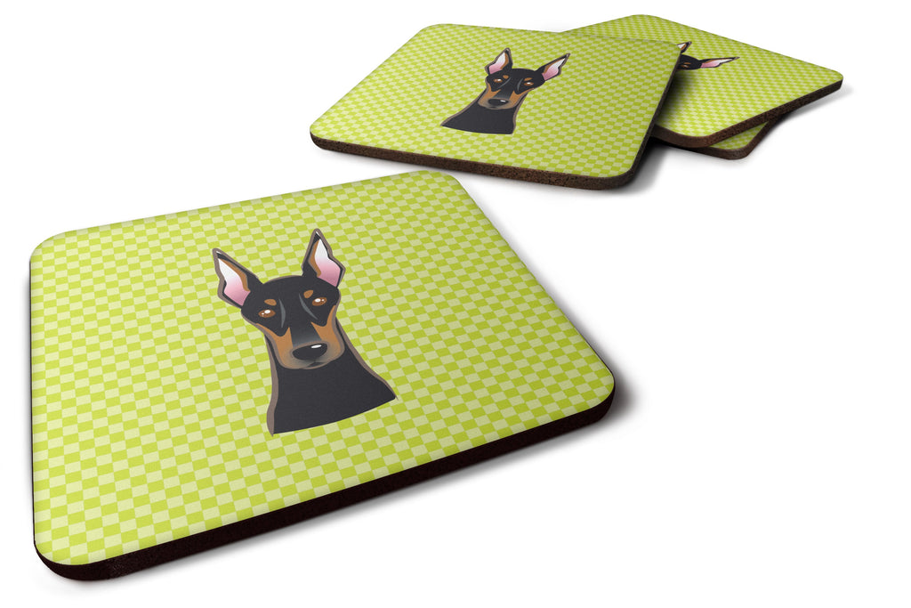 Checkerboard Lime Green Doberman Foam Coasters Set of 4 Cup Coasters for Indoor Outdoor, Tabletop Protection, Anti Slip, Mouse pad Material