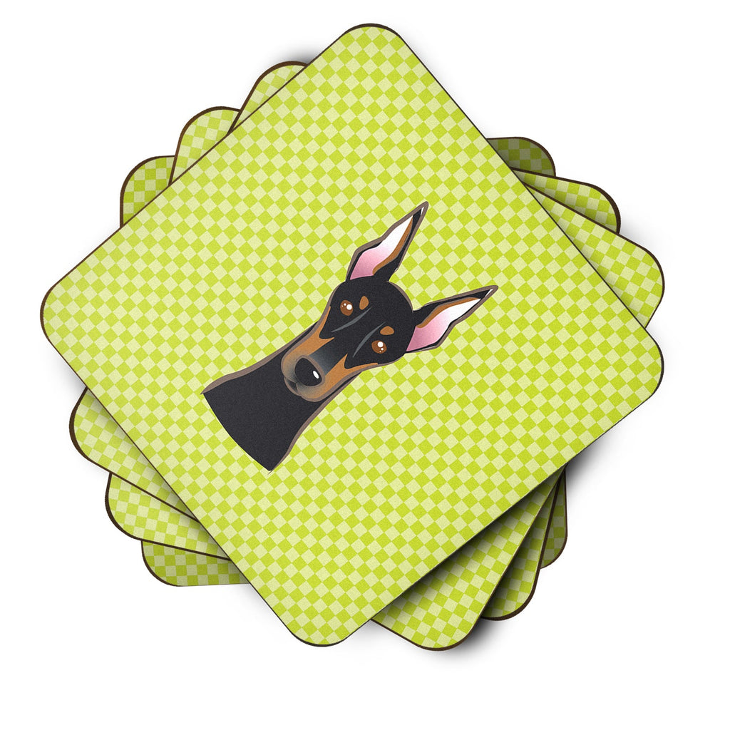 Checkerboard Lime Green Doberman Foam Coasters Set of 4 Cup Coasters for Indoor Outdoor, Tabletop Protection, Anti Slip, Mouse pad Material