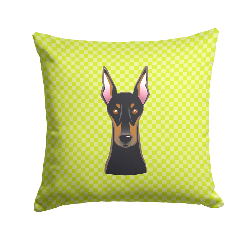 Checkerboard Lime Green Doberman Decorative Throw Pillow 14x14 Indoor Outdoor Accent Cushion, Fabric Cover with Insert for Sofa, Bed, Porch & Living Room