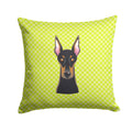 Checkerboard Lime Green Doberman Decorative Throw Pillow 14x14 Indoor Outdoor Accent Cushion, Fabric Cover with Insert for Sofa, Bed, Porch & Living Room
