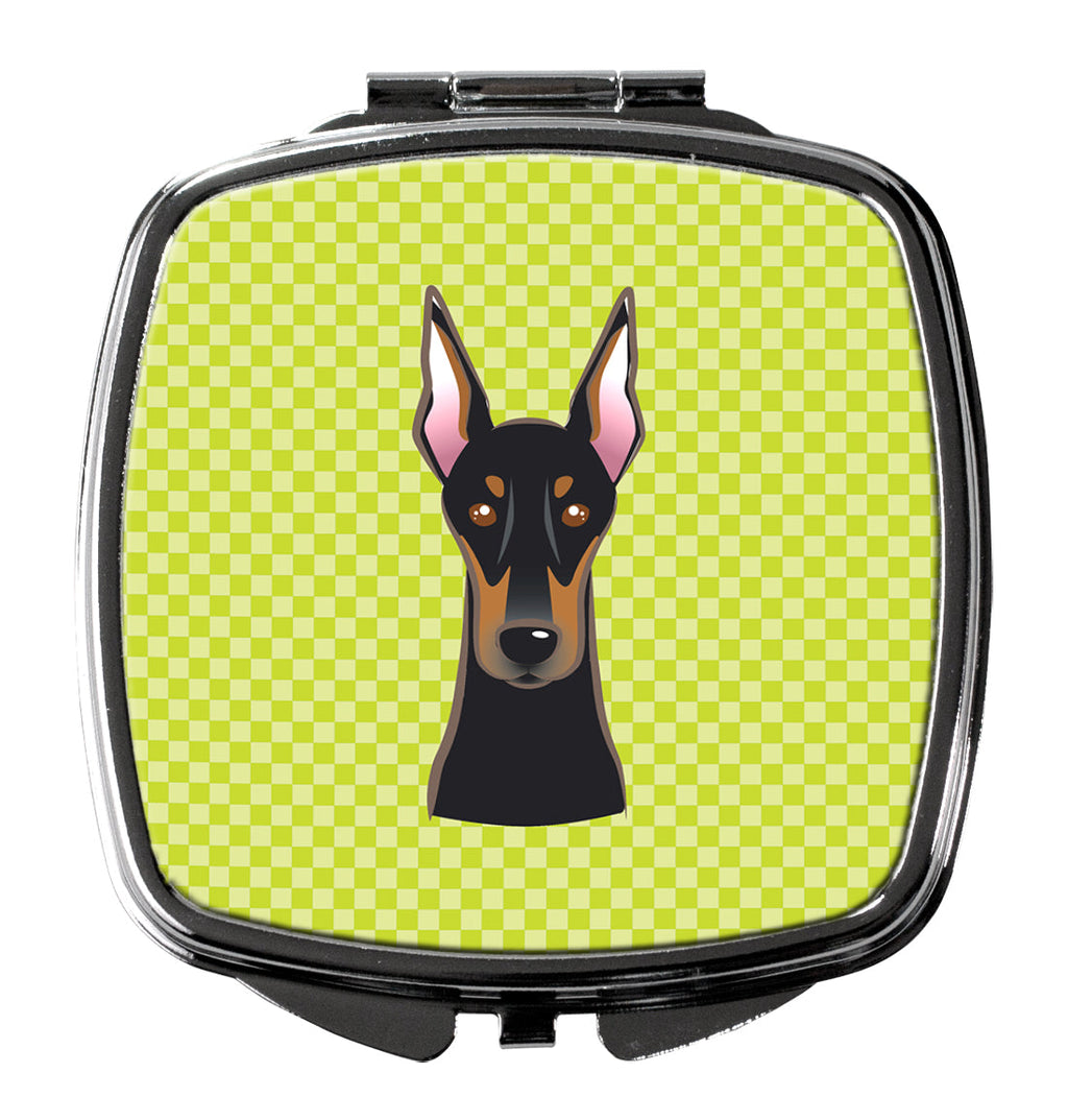 Checkerboard Lime Green Doberman Compact Mirror Decorative Travel Makeup Mirror for Women Girls Gifts Pocket Makeup Mirror Folding Handheld