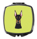 Checkerboard Lime Green Doberman Compact Mirror Decorative Travel Makeup Mirror for Women Girls Gifts Pocket Makeup Mirror Folding Handheld