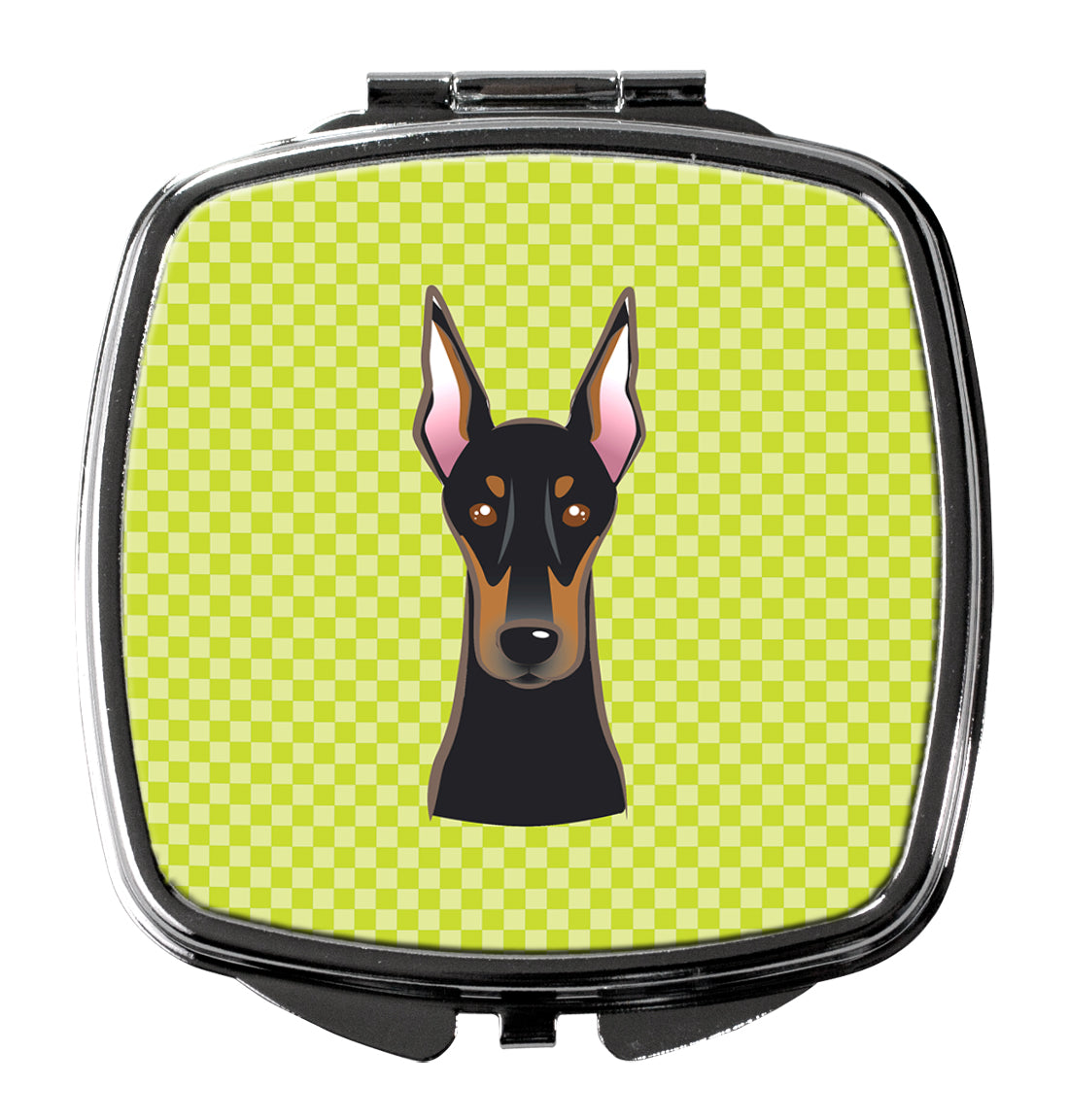 Checkerboard Lime Green Doberman Compact Mirror Decorative Travel Makeup Mirror for Women Girls Gifts Pocket Makeup Mirror Folding Handheld