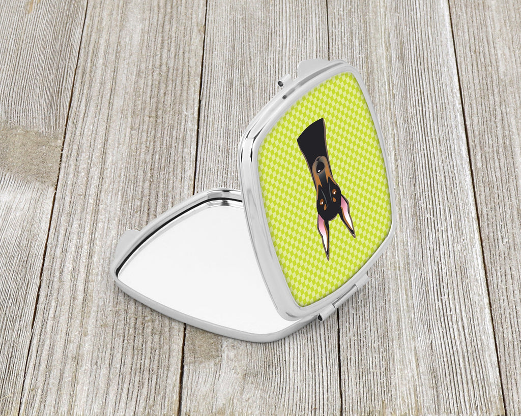 Checkerboard Lime Green Doberman Compact Mirror Decorative Travel Makeup Mirror for Women Girls Gifts Pocket Makeup Mirror Folding Handheld