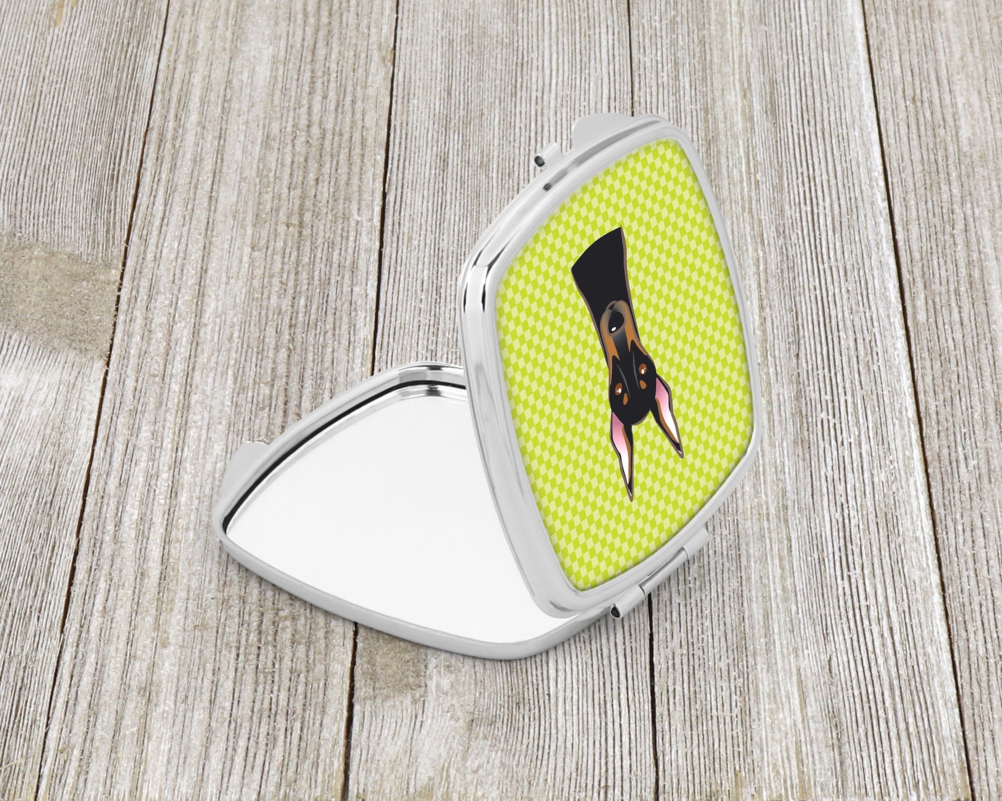 Checkerboard Lime Green Doberman Compact Mirror Decorative Travel Makeup Mirror for Women Girls Gifts Pocket Makeup Mirror Folding Handheld