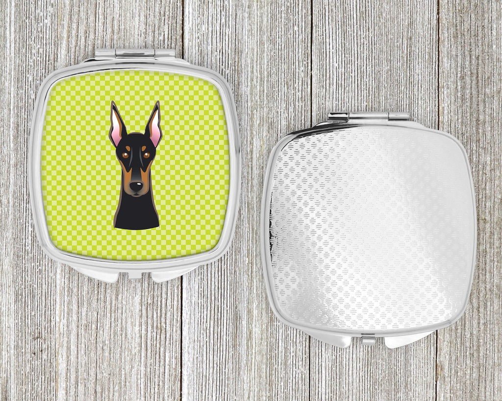 Checkerboard Lime Green Doberman Compact Mirror Decorative Travel Makeup Mirror for Women Girls Gifts Pocket Makeup Mirror Folding Handheld