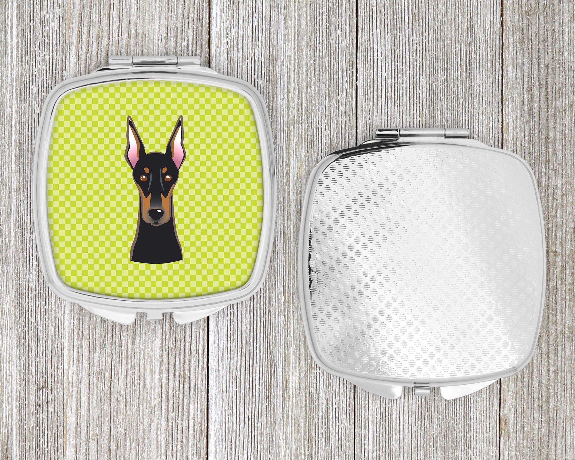Checkerboard Lime Green Doberman Compact Mirror Decorative Travel Makeup Mirror for Women Girls Gifts Pocket Makeup Mirror Folding Handheld
