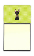 Checkerboard Lime Green Doberman Watercolor Sticky Note Holder Refillable Dispenser Desk Accessory 3x3 Pad Gift