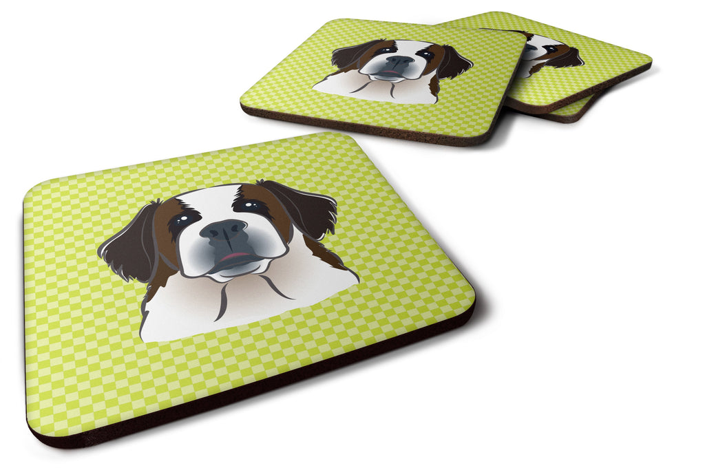 Checkerboard Lime Green Saint Bernard Foam Coasters Set of 4 Cup Coasters for Indoor Outdoor, Tabletop Protection, Anti Slip, Mouse pad Material