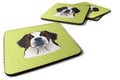 Checkerboard Lime Green Saint Bernard Foam Coasters Set of 4 Cup Coasters for Indoor Outdoor, Tabletop Protection, Anti Slip, Mouse pad Material