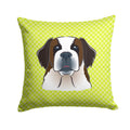 Checkerboard Lime Green Saint Bernard Decorative Throw Pillow 14x14 Indoor Outdoor Accent Cushion, Fabric Cover with Insert for Sofa, Bed, Porch & Living Room