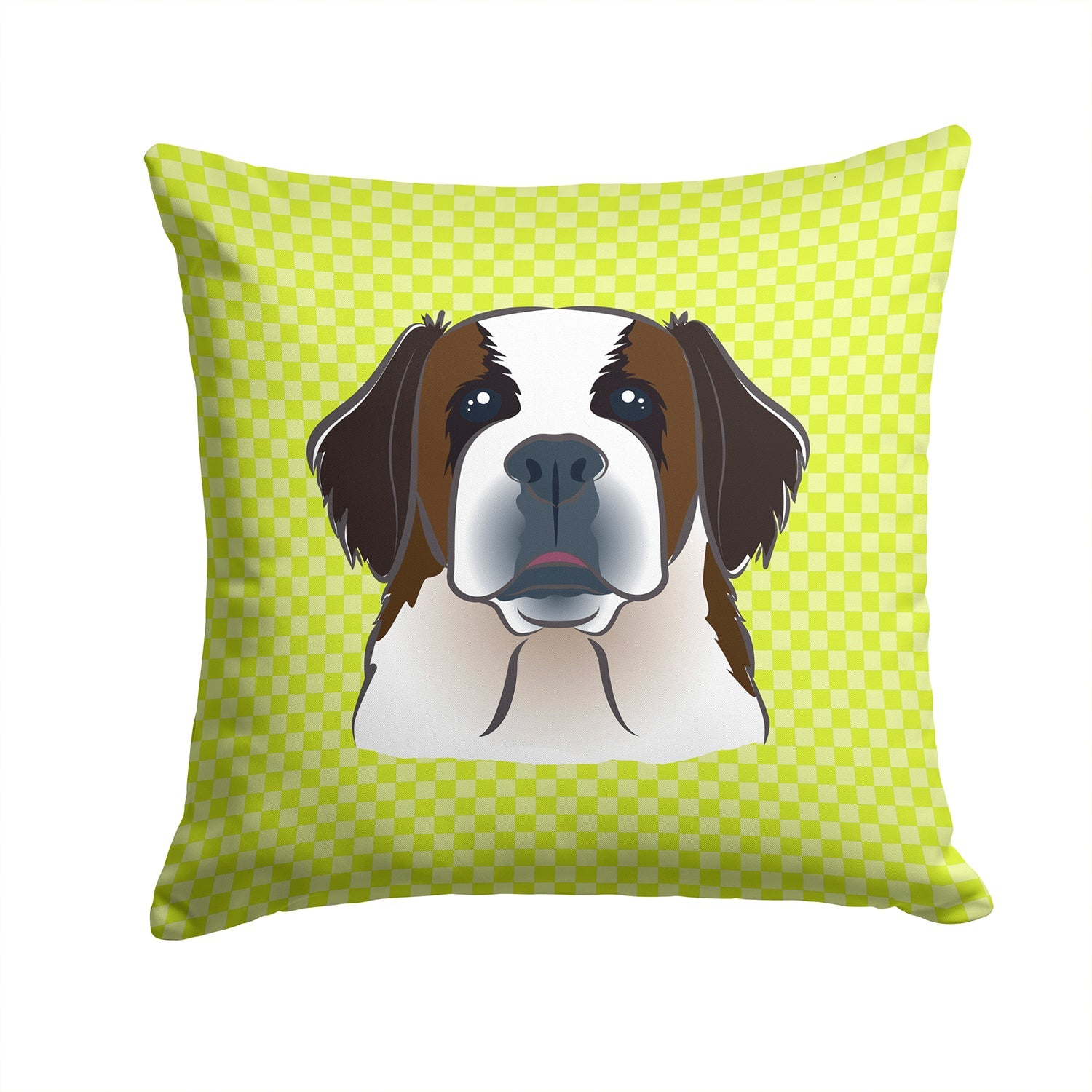 Checkerboard Lime Green Saint Bernard Decorative Throw Pillow 14x14 Indoor Outdoor Accent Cushion, Fabric Cover with Insert for Sofa, Bed, Porch & Living Room