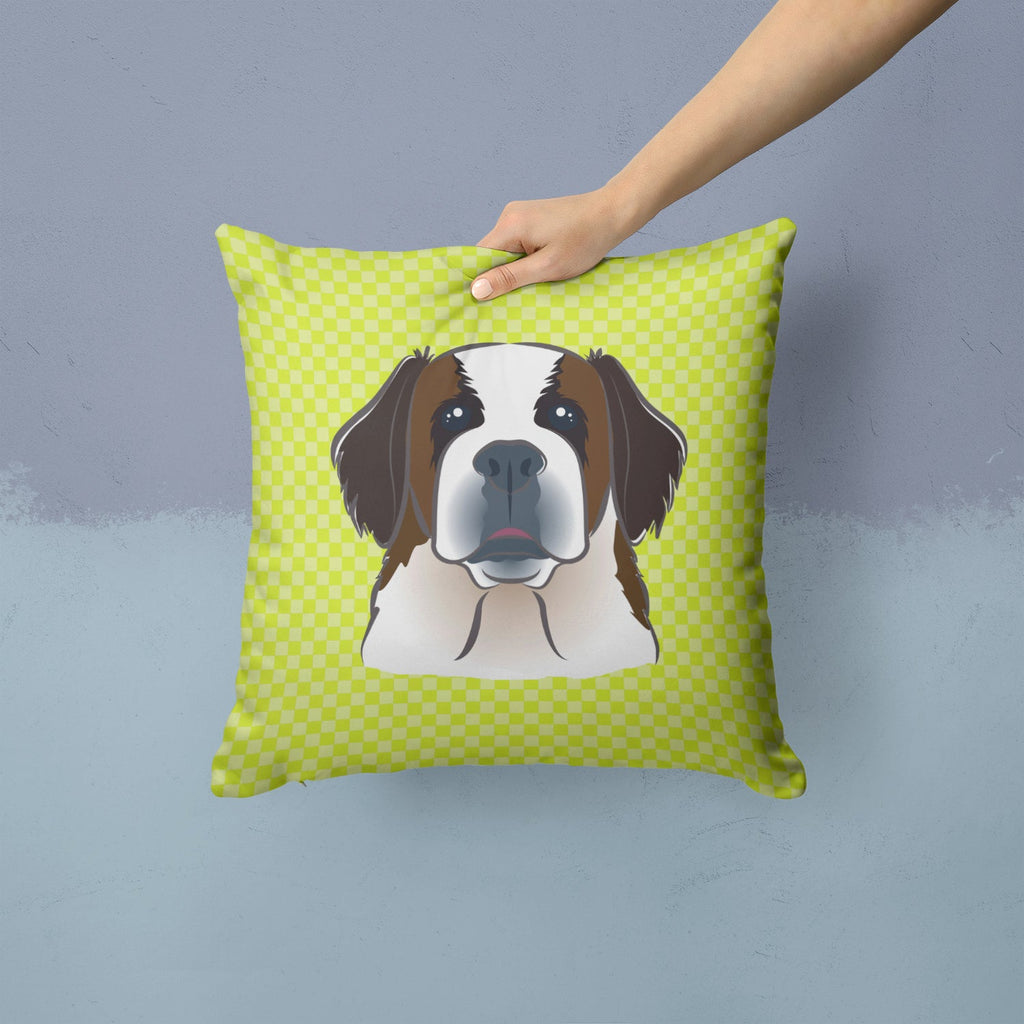 Checkerboard Lime Green Saint Bernard Decorative Throw Pillow 14x14 Indoor Outdoor Accent Cushion, Fabric Cover with Insert for Sofa, Bed, Porch & Living Room