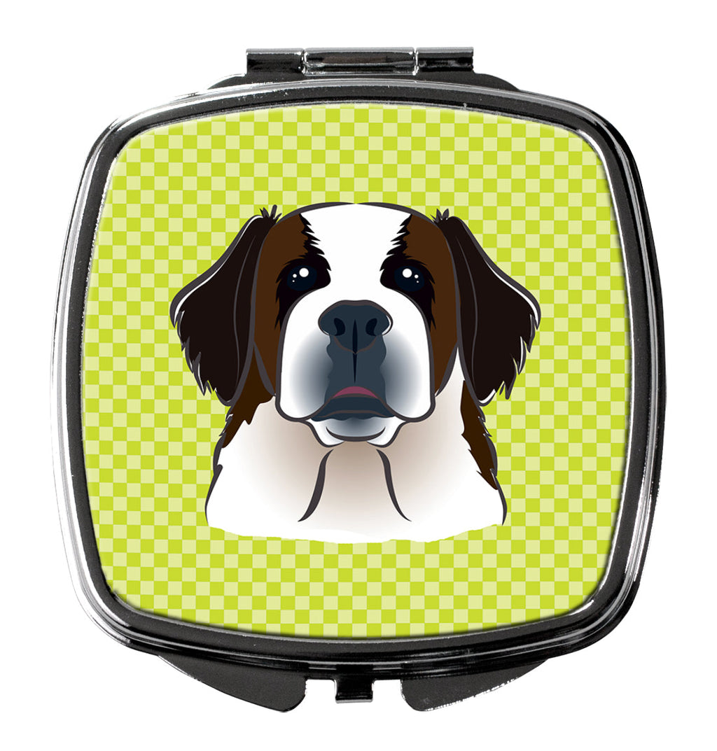 Checkerboard Lime Green Saint Bernard Compact Mirror Decorative Travel Makeup Mirror for Women Girls Gifts Pocket Makeup Mirror Folding Handheld