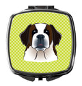 Checkerboard Lime Green Saint Bernard Compact Mirror Decorative Travel Makeup Mirror for Women Girls Gifts Pocket Makeup Mirror Folding Handheld