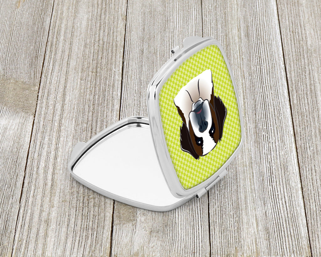 Checkerboard Lime Green Saint Bernard Compact Mirror Decorative Travel Makeup Mirror for Women Girls Gifts Pocket Makeup Mirror Folding Handheld
