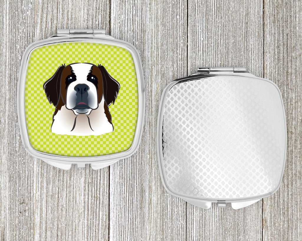 Checkerboard Lime Green Saint Bernard Compact Mirror Decorative Travel Makeup Mirror for Women Girls Gifts Pocket Makeup Mirror Folding Handheld