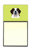 Checkerboard Lime Green Saint Bernard Watercolor Sticky Note Holder Refillable Dispenser Desk Accessory 3x3 Pad Gift