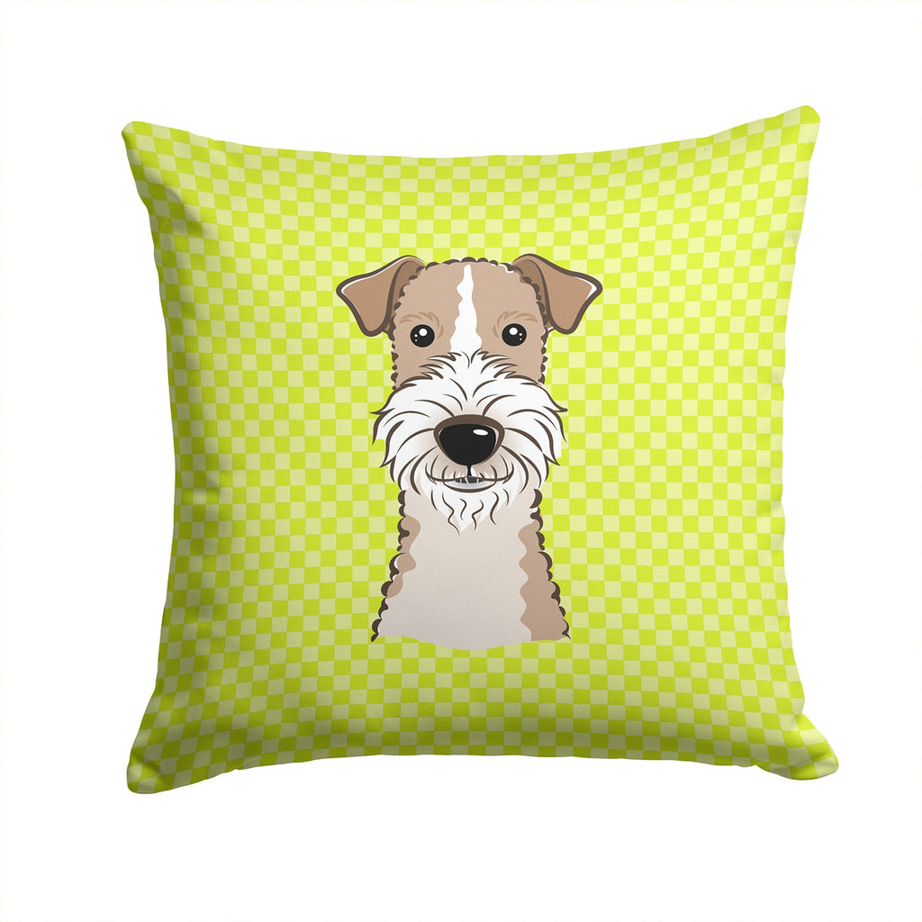 Checkerboard Lime Green Wire Haired Fox Terrier Decorative Throw Pillow 14x14 Indoor Outdoor Accent Cushion, Fabric Cover with Insert for Sofa, Bed, Porch & Living Room