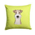 Checkerboard Lime Green Wire Haired Fox Terrier Decorative Throw Pillow 14x14 Indoor Outdoor Accent Cushion, Fabric Cover with Insert for Sofa, Bed, Porch & Living Room