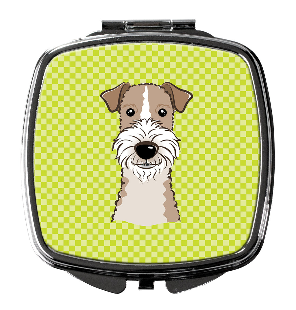 Checkerboard Lime Green Wire Haired Fox Terrier Compact Mirror Decorative Travel Makeup Mirror for Women Girls Gifts Pocket Makeup Mirror Folding Handheld