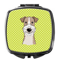 Checkerboard Lime Green Wire Haired Fox Terrier Compact Mirror Decorative Travel Makeup Mirror for Women Girls Gifts Pocket Makeup Mirror Folding Handheld