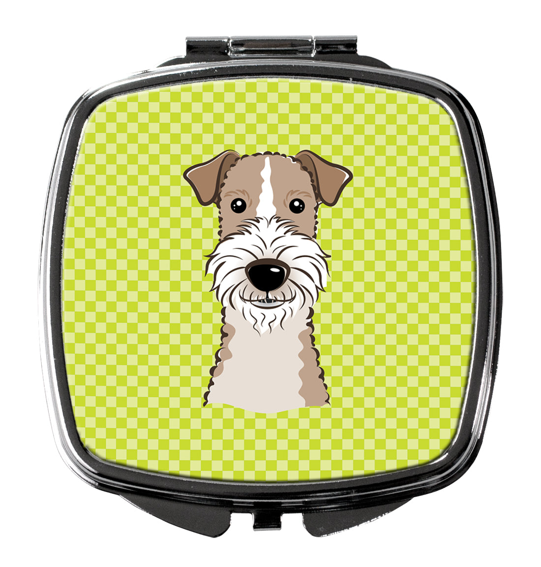 Checkerboard Lime Green Wire Haired Fox Terrier Compact Mirror Decorative Travel Makeup Mirror for Women Girls Gifts Pocket Makeup Mirror Folding Handheld