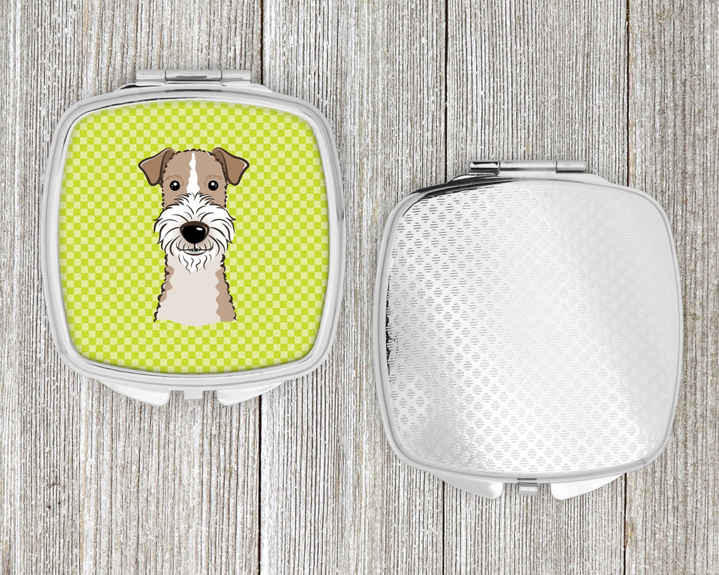 Checkerboard Lime Green Wire Haired Fox Terrier Compact Mirror Decorative Travel Makeup Mirror for Women Girls Gifts Pocket Makeup Mirror Folding Handheld